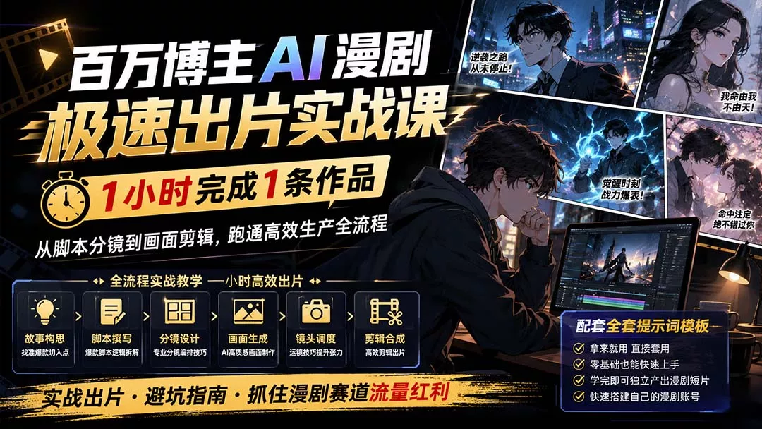 百万博主AI漫剧极速出片实战课:1小时产出条作品,从脚本分镜到画面剪辑,跑通高效生产全流程祝你网--专注互联网创业.信息差副业研究拒绝割韭菜祝你网
