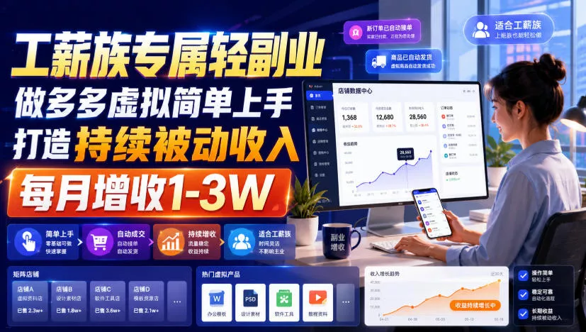 36fb15c33212db328b9e9e52c0d0acec.webp 工薪族专属轻副业,做多多虚拟简单上手打造持续被动收入,每月增收1-3W【揭秘】