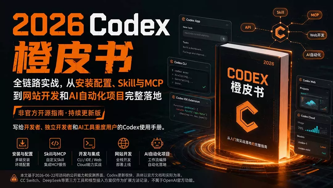 371439bf883dcb9f8c689a0f964e7961.webp 2026Codex橙皮书:全链路实战,从安装配置、Skill与MCP到网站开发和AI自动化项目完整落地