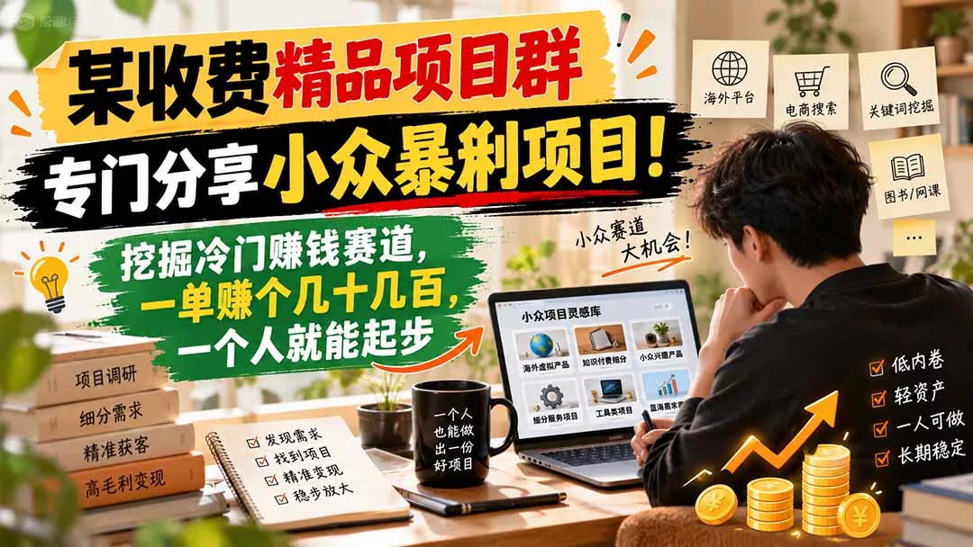 某收费精品项目群,专门分享小众暴俐项目!挖掘冷门赚钱赛道,一单赚个几十几百,一个人就能起步祝你网--专注互联网创业.信息差副业研究拒绝割韭菜祝你网