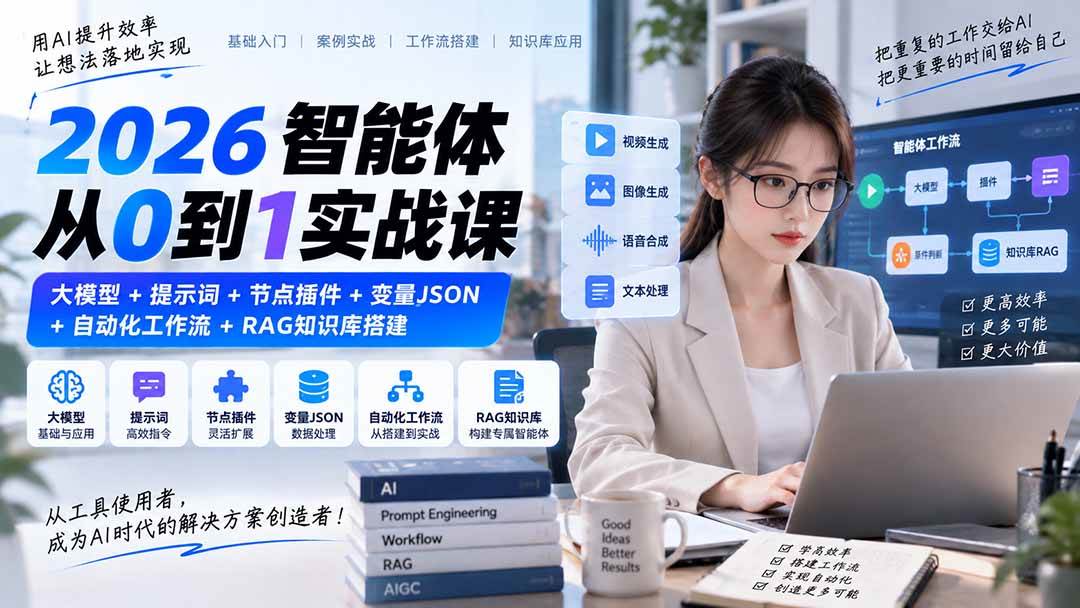 (20546期)2026智能体从0到1实战课|大模型+提示词+节点插件+变量JSON+自动化工作流+RAG知识库搭建祝你网--专注互联网创业.信息差副业研究拒绝割韭菜祝你网