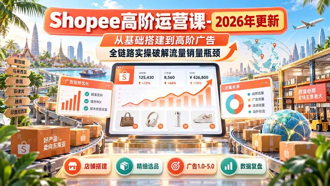 37684d70de55f271e312265372b1bd44.webp Shopee高阶运营课-更新9月,从基础搭建到高阶广告,全链路实操破解流量销量瓶颈
