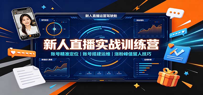 新人直播实战训练营：账号精准定位，账号搭建运维，涨粉峰值留人技巧祝你网--专注互联网创业.信息差副业研究拒绝割韭菜祝你网