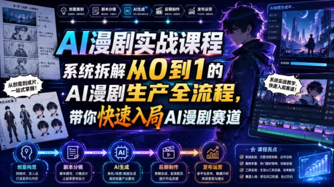 AI漫剧实战课程，系统拆解从0到1的AI漫剧生产全流程，带你快速入局AI漫剧赛道祝你网--专注互联网创业.信息差副业研究拒绝割韭菜祝你网