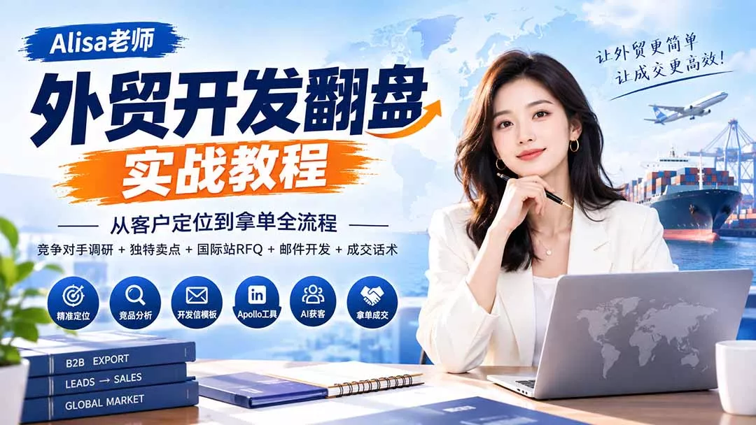 外贸开发翻盘实战教程|从客户定位到拿单全流程+竞争对手调研+独特卖点+国际站RFQ+邮件开发+成交话术祝你网--专注互联网创业.信息差副业研究拒绝割韭菜祝你网