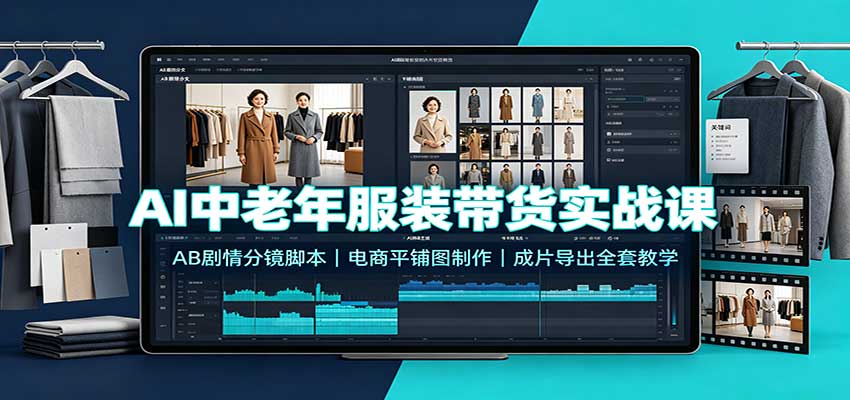 AI中老年服装带货实战课：AB剧情分镜脚本，电商平铺图制作，成片导出全套教学祝你网--专注互联网创业.信息差副业研究拒绝割韭菜祝你网