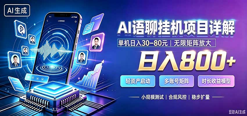 AI语聊挂机,日入800+,适用个人副业,工作室矩阵操作祝你网--专注互联网创业.信息差副业研究拒绝割韭菜祝你网
