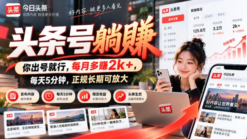 38f56d5697f7d4e328b5f86ef1b07a59.webp 头条号躺賺,你出号就行,每月多賺2k+,每天5分钟,正规长期可放大【揭秘】
