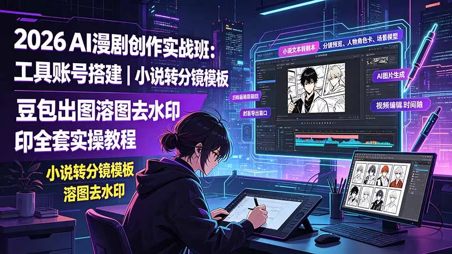 2026AI漫剧创作实战班:工具账号搭建|小说转分镜模板|豆包出图溶图去水印全套实操教程祝你网--专注互联网创业.信息差副业研究拒绝割韭菜祝你网