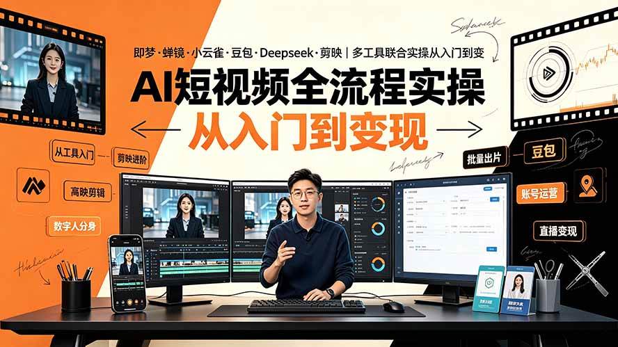 3931f7e4cfe36630f784e3bba6d9a29d.jpeg (19250期)AI短视频全流程实操:即梦·蝉镜·小云雀·豆包·Deepseek·剪映|多工具联合实操从入门到变现