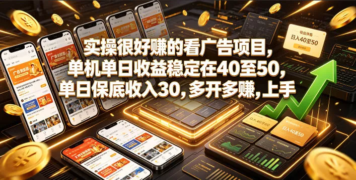 实操很好賺的看广告项目，单机单日收益稳定在40至50，单日保底收入30，多开多賺，上手就能变现【揭秘】祝你网--专注互联网创业.信息差副业研究拒绝割韭菜祝你网