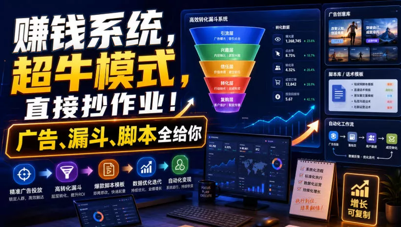 賺钱系统,超牛模式,直接抄作业!广告、漏斗、脚本全给你【原创双语字幕】祝你网--专注互联网创业.信息差副业研究拒绝割韭菜祝你网