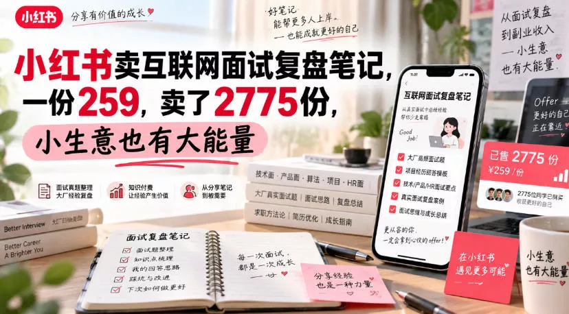 3a1b3a58433e1c8caf66596efa23297e.webp 小红书卖互联网面试复盘笔记,一份259,卖了2775份,小生意也有大能量
