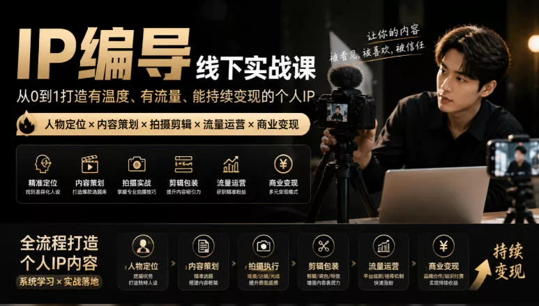3a41aae1bd26644e1647abc36ced3790.webp 【无水印】IP编导线下实战课,从人物定位到短视频拍摄剪辑,全流程打造有温度、有流量、能持续变现的个人IP内容