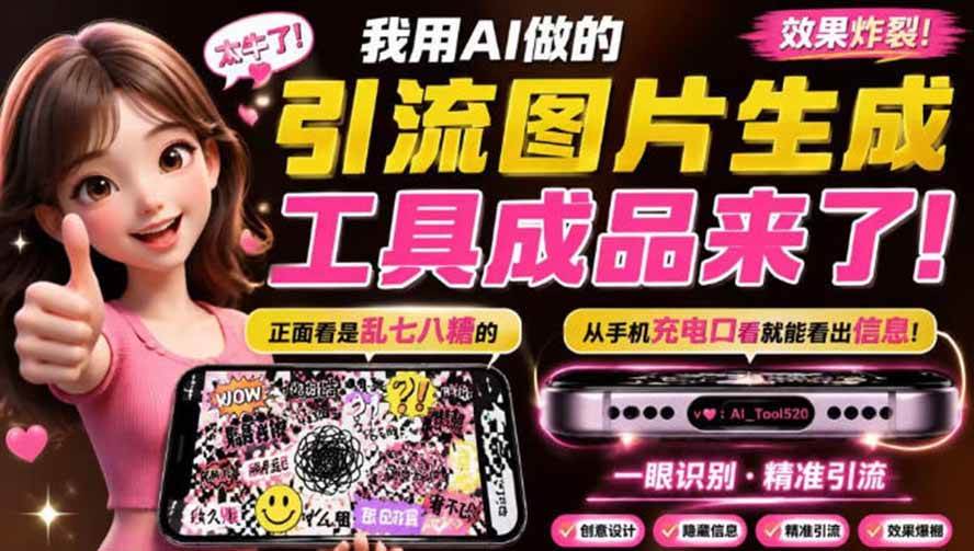 （20182期）自媒体引流工具来了，把你的微信藏到图片中，正面看是乱七八糟的乱码，手机平躺从充电口看就能看出实际内容祝你网--专注互联网创业.信息差副业研究拒绝割韭菜祝你网