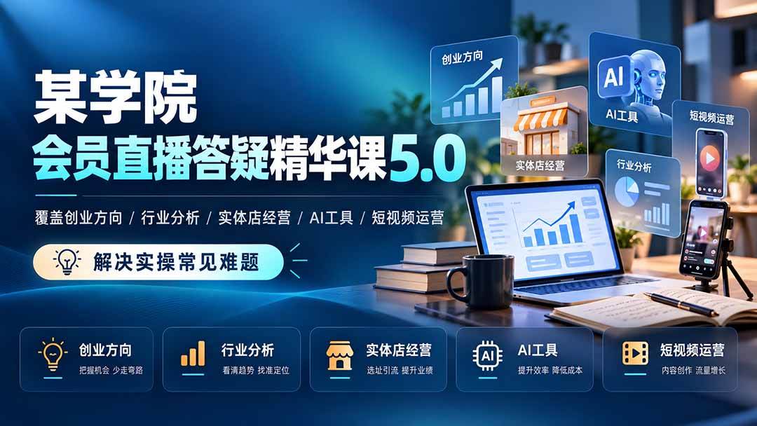 (21097期)某学院会员直播答疑精华课5.0:覆盖创业方向、行业分析、实体店经营、AI工具和短视频运营,解决实操常见难题!祝你网--专注互联网创业.信息差副业研究拒绝割韭菜祝你网