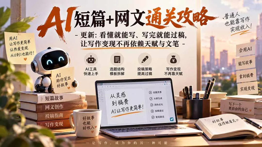 AI短篇+网文通关攻略-更新1009:看懂就能写、写完就能过稿,让写作变现不再依赖天赋与文笔祝你网--专注互联网创业.信息差副业研究拒绝割韭菜祝你网