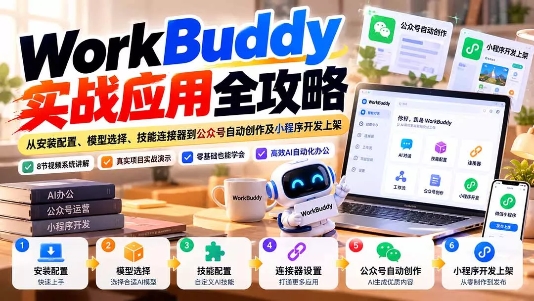 WorkBuddy 实战应用全攻略:从安装配置、模型选择、技能连接器到公众号自动创作及小程序开发上架祝你网--专注互联网创业.信息差副业研究拒绝割韭菜祝你网