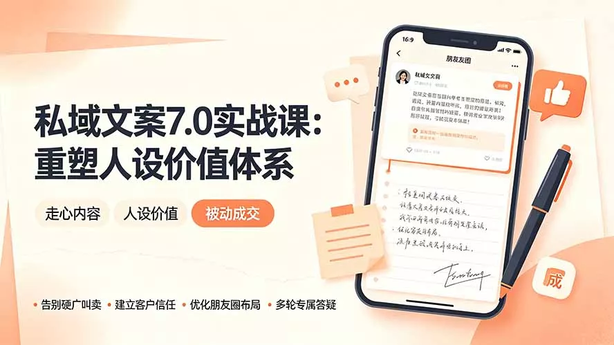 私域文案实战课7.0:重塑人设价值体系|-告别硬广推销×走心内容×自我价值塑造,实现被动成交祝你网--专注互联网创业.信息差副业研究拒绝割韭菜祝你网