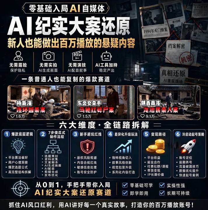 3d97459c72a5f28592048dc9dd521a19.jpeg (20865期)抖音8W粉博主AI纪实大案还原教学:一条普通人也能复制的爆款赛道,新人也能做出百万播放的悬疑内容