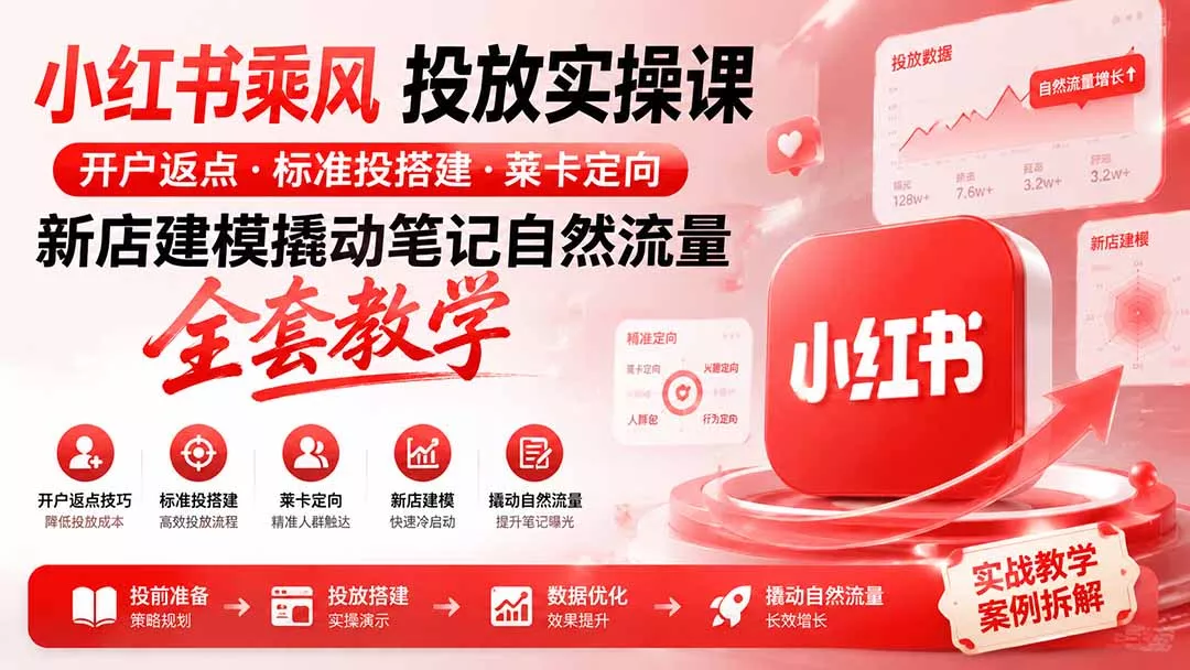 小红书乘风投放-100分钟实操课|开户返点·标准投搭建·莱卡定向,新店建模撬动笔记自然流量全套教学祝你网--专注互联网创业.信息差副业研究拒绝割韭菜祝你网