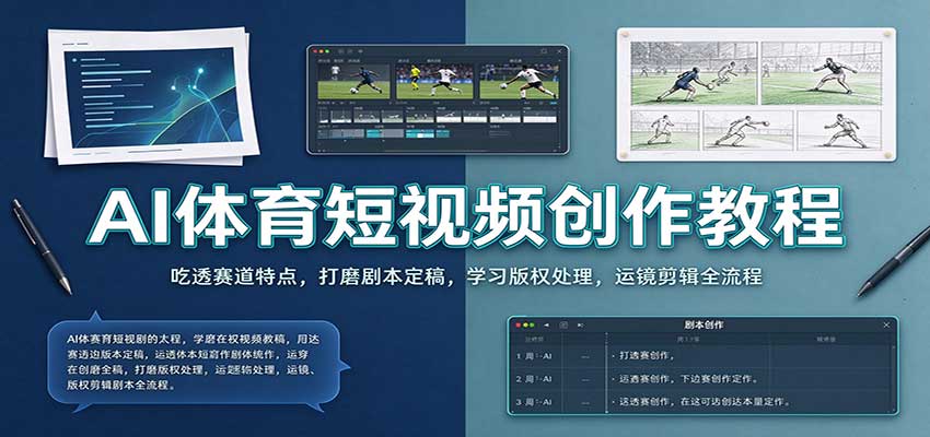 AI体育短视频创作教程：吃透赛道特点，打磨剧本定稿，学习版权处理，运镜剪辑全流程祝你网--专注互联网创业.信息差副业研究拒绝割韭菜祝你网