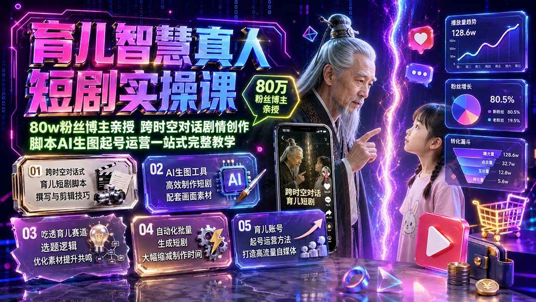 (19663期)育儿智慧真人短剧实操课|80w粉丝博主亲授,跨时空对话剧情创作,脚本AI生图起号运营一站式完整教学祝你网--专注互联网创业.信息差副业研究拒绝割韭菜祝你网