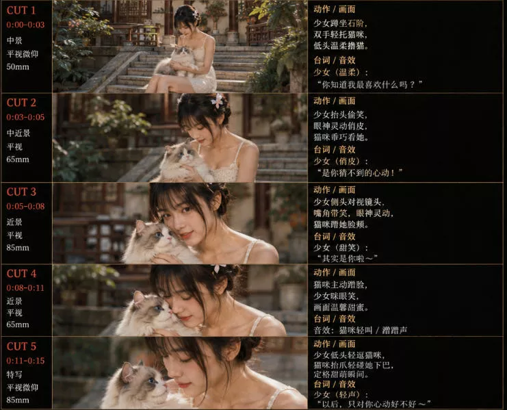 3e7230abdf329a6acb4199cac05baede.webp 美女和猫故事提示词,人物一致性提示词+故事板