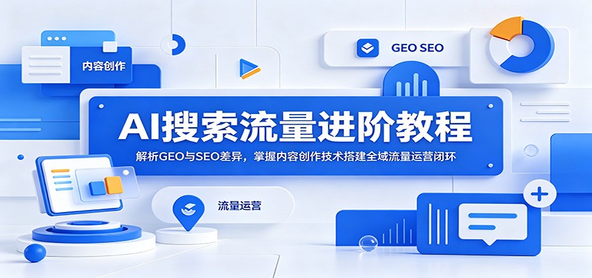 AI搜索流量进阶教程:解析GEO与SEO差异,掌握内容创作技术搭建全域流量运营闭环祝你网--专注互联网创业.信息差副业研究拒绝割韭菜祝你网