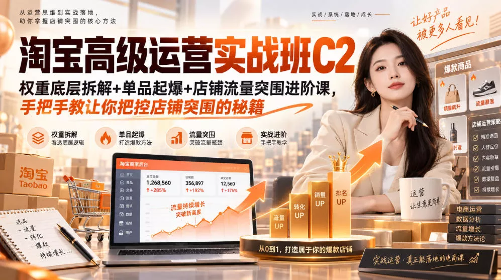 淘宝高级运营实战班C2｜权重底层拆解+单品起爆+店铺流量突围进阶课，手把手教让你把控店铺突围的秘籍祝你网--专注互联网创业.信息差副业研究拒绝割韭菜祝你网