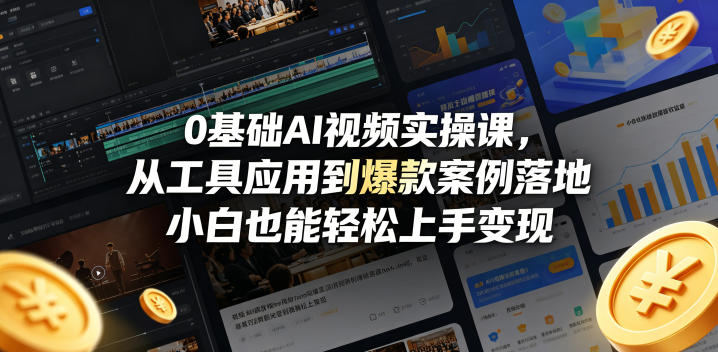 0基础AI视频实操课，从工具应用到爆款案例落地，小白也能轻松上手变现祝你网--专注互联网创业.信息差副业研究拒绝割韭菜祝你网