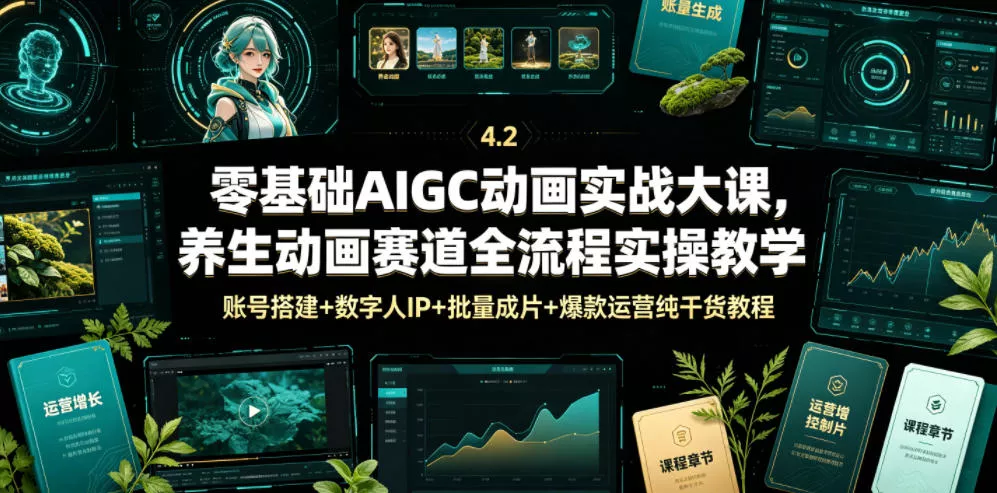零基础AIGC动画实战大课，养生动画赛道全流程实操教学，账号搭建+数字人IP+批量成片+爆款运营纯干货教程祝你网--专注互联网创业.信息差副业研究拒绝割韭菜祝你网