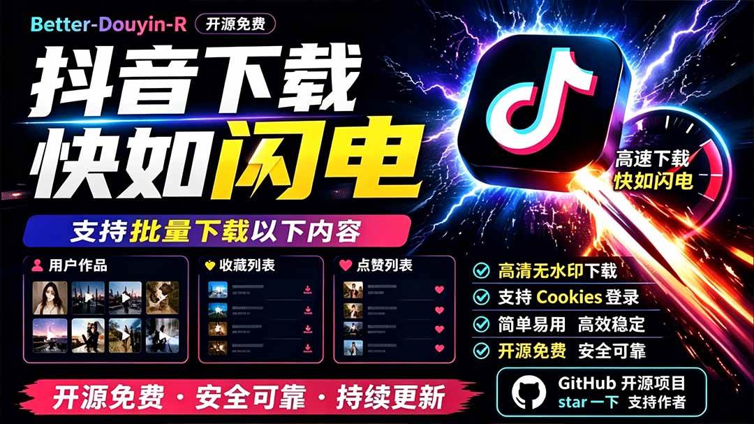 (19445期)别再乱找了!D音下载快如闪电,支持批量下载用户作品收藏列表和点赞列表,开源免费 Better-douyin-R祝你网--专注互联网创业.信息差副业研究拒绝割韭菜祝你网