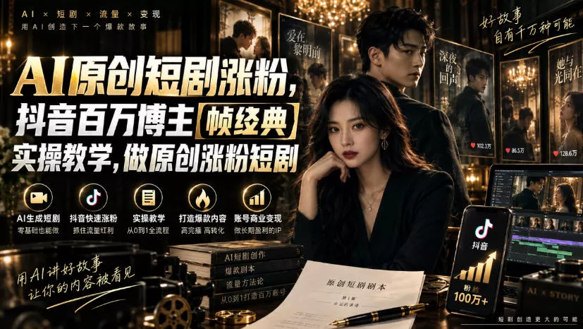 401651cfee870a2ff9ef1dd7a1c303ed.webp AI原创短剧涨粉,抖音百万博主【帧经典】实操教学,做原创涨粉短剧
