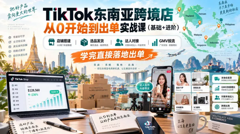 4080a952fe0b45221319ec14e15930d9.webp TikTok东南亚跨境店从0开始到出单实战课(基础+进阶),店铺搭建、选品发货、达人对接、GMV投流,学完直接落地出单