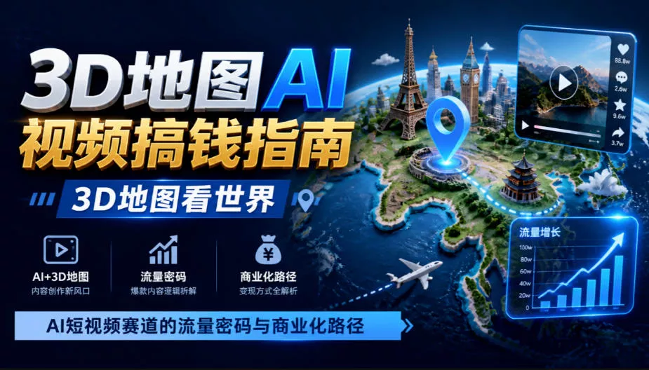 3D地图AI视频搞钱指南,3D地图看世界,AI短视频赛道的流量密码与商业化路径【文档】祝你网--专注互联网创业.信息差副业研究拒绝割韭菜祝你网
