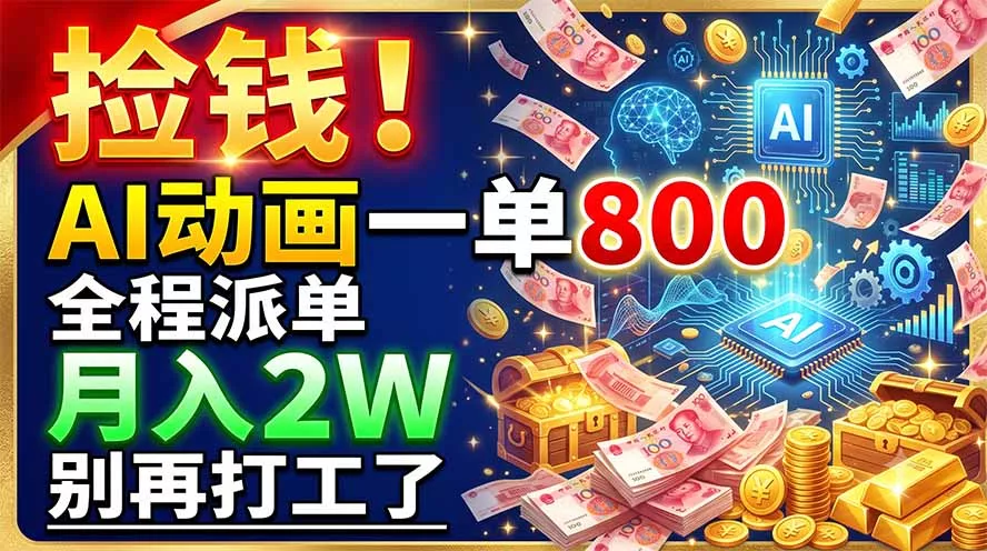捡钱！AI动画一单800，全程派单，月入2W，别再打工了祝你网--专注互联网创业.信息差副业研究拒绝割韭菜祝你网