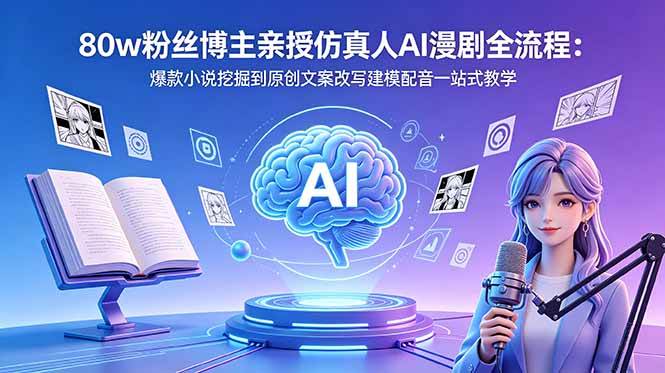 (18581期)80w粉丝博主亲授仿真人AI漫剧全流程:爆款小说挖掘到原创文案改写建模配音一站式教学祝你网--专注互联网创业.信息差副业研究拒绝割韭菜祝你网