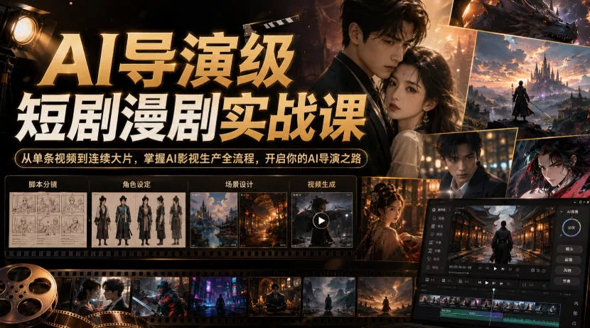 434db764e12b47eb085471457bb3ec35.webp AI导演级短剧漫剧实战课,从单条视频到连续大片,掌握AI影视生产全流程,开启你的AI导演之路!