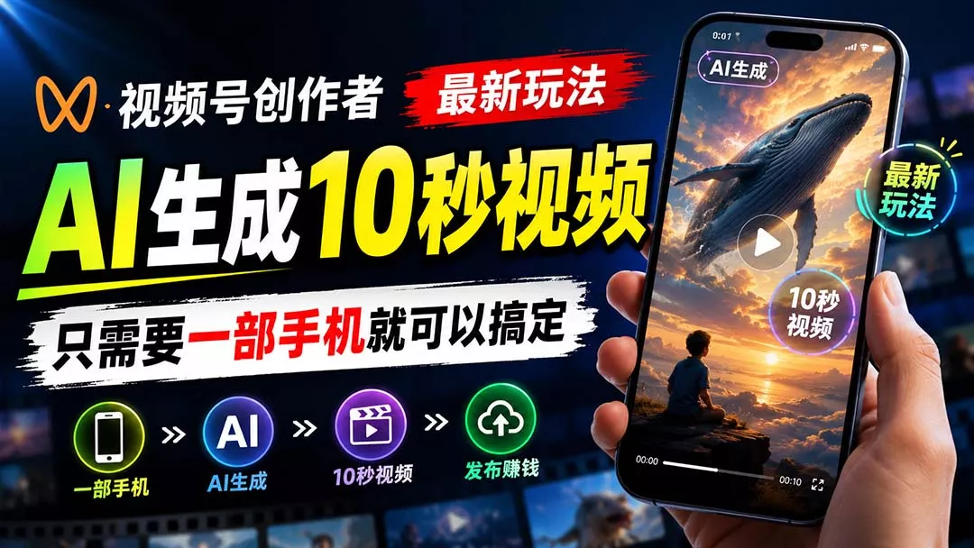 视频号创作者最新玩法,AI生成10秒视频,只需要一部手机就可以搞定祝你网--专注互联网创业.信息差副业研究拒绝割韭菜祝你网