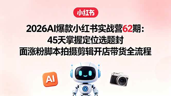 443f8077253ee6794d6bd09e724070c1.jpeg (18606期)2026AI爆款小红书实战营62期:45天掌握定位选题封面涨粉脚本拍摄剪辑开店带货全流程