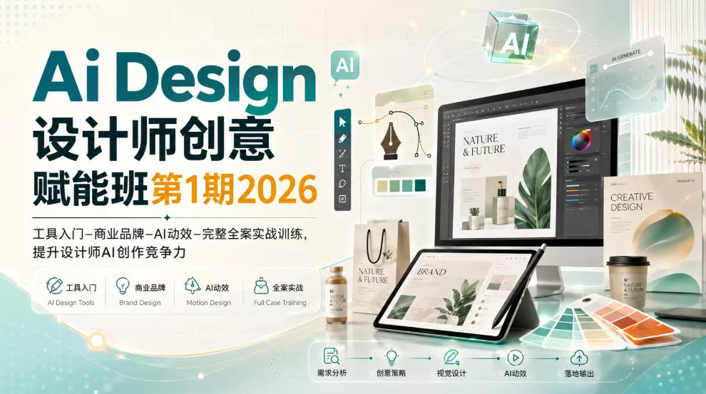 Ai Design设计师创意赋能班第1期2026|工具入门‑商业品牌‑AI动效‑完整全案实战训练,提升设计师AI创作竞争力祝你网--专注互联网创业.信息差副业研究拒绝割韭菜祝你网