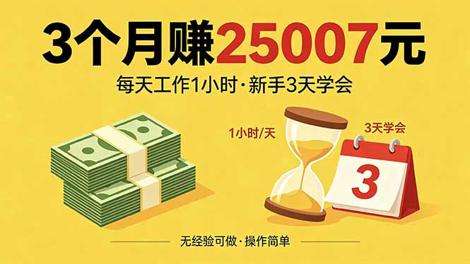 3个月赚钱25007元，每天工作1个小时，新手3天全部学会！祝你网--专注互联网创业.信息差副业研究拒绝割韭菜祝你网