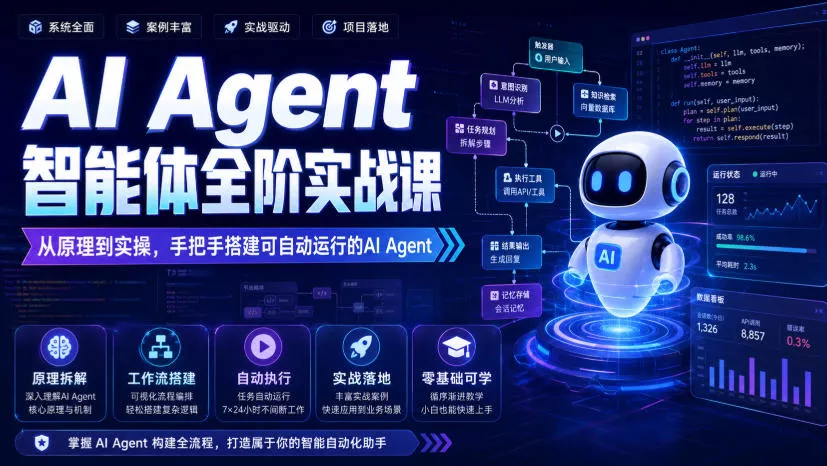 AI Agent智能体全阶实战课,从原理到实操,手把手搭建可自动运行的AI Agent祝你网--专注互联网创业.信息差副业研究拒绝割韭菜祝你网