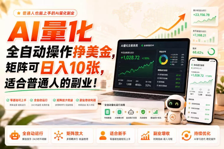 AI量化全自动操作挣美金,矩阵可日入10张,适合普通人的副业!【揭秘】祝你网--专注互联网创业.信息差副业研究拒绝割韭菜祝你网