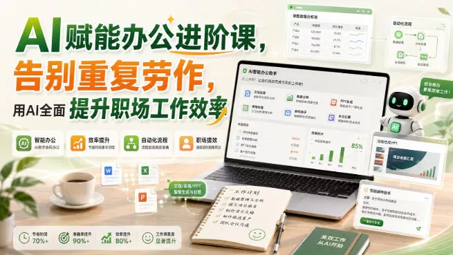 AI赋能办公进阶课,告别重复劳作,用AI全面提升职场工作效率祝你网--专注互联网创业.信息差副业研究拒绝割韭菜祝你网
