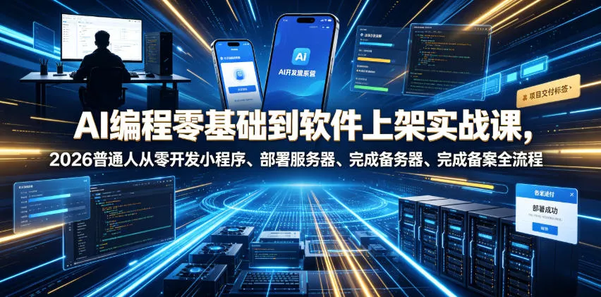 AI编程零基础到软件上架实战课，2026普通人从零开发小程序、部署服务器、完成备案全流程项目落地教程祝你网--专注互联网创业.信息差副业研究拒绝割韭菜祝你网