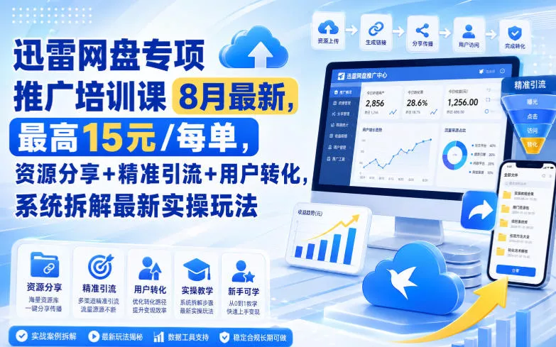 46da1bb626e35920b50de2bc5301bed4.webp 迅雷网盘专项推广培训课8月最新,最高15米/每单,资源分享+精准引流+用户转化,系统拆解最新实操玩法(更新0824)