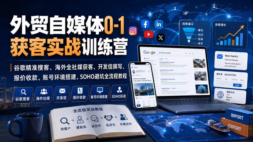 外贸自媒体0-1获客实战训练营|谷歌精准搜客、海外全社媒获客、开发信撰写、报价收款、账号环境搭建、SOHO避坑全流程教程祝你网--专注互联网创业.信息差副业研究拒绝割韭菜祝你网