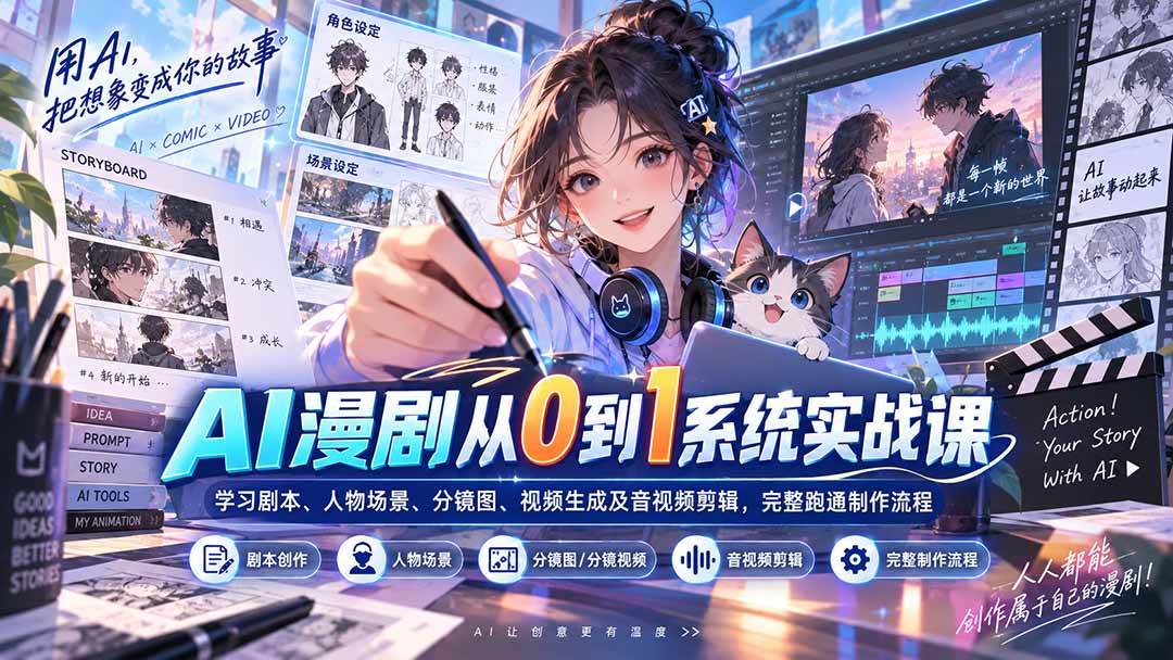 472b84daf7da2c40b1665648247ef1b9.jpeg (20430期)AI漫剧从0到1系统实战课:学习剧本、人物场景、分镜图、视频生成及音视频剪辑,完整跑通制作流程